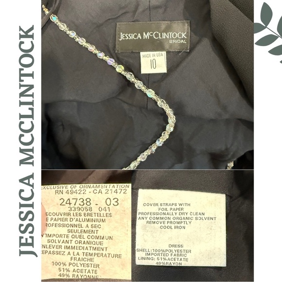 Jessica McClintock Black Evening Slip Dress w/ Crystal Beaded Straps - Size 10 - Picture 7 of 7